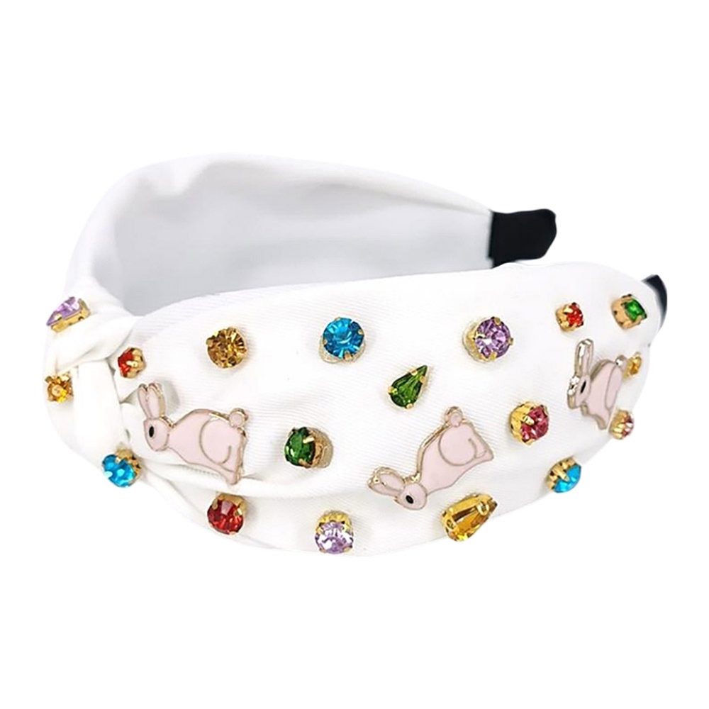 White Easter Bunny Gem Cluster Bling Charm Headband Holiday Statement Headpiece